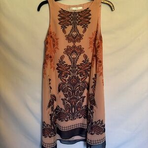 Sleeveless swing dress, pink & navy